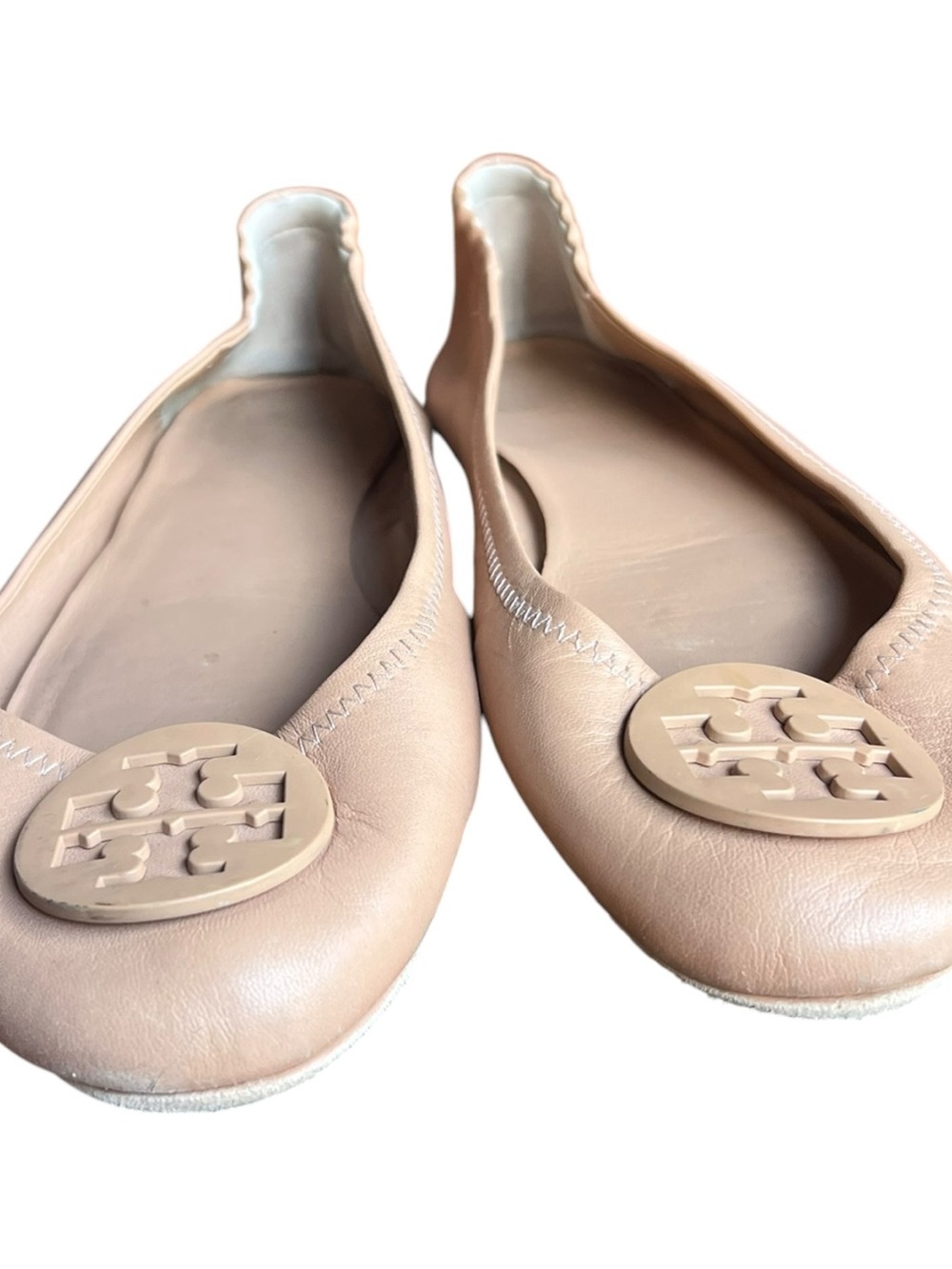 Tory Burch Blush Leather Logo Round-Toe Ballet Flats - Picture 3 of 8